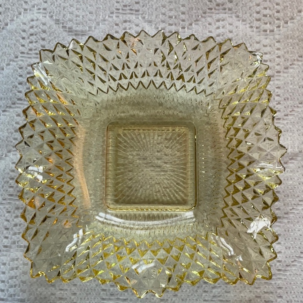 COPY - Vintage Amber Indiana Glass Diamond Point Pattern Ruffled Edges